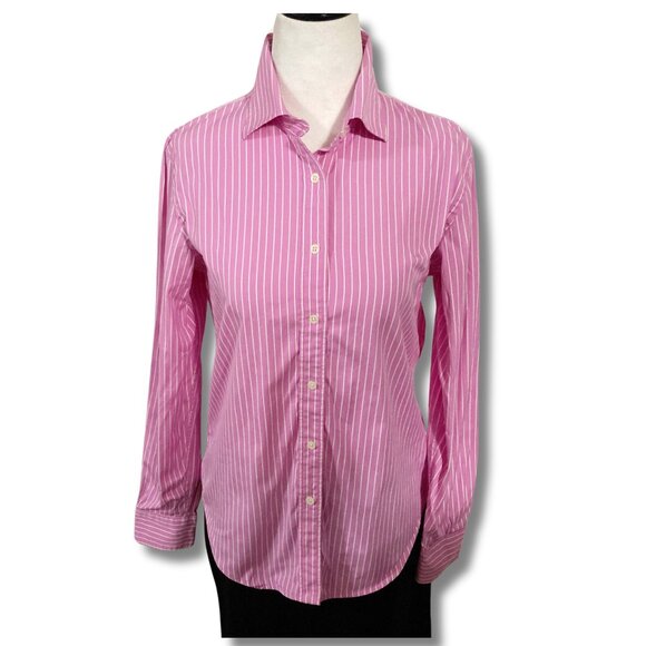 RALPH LAUREN Pink white vertical striped button-down shirt ~ SMALL MEDIUM blouse - Picture 1 of 12